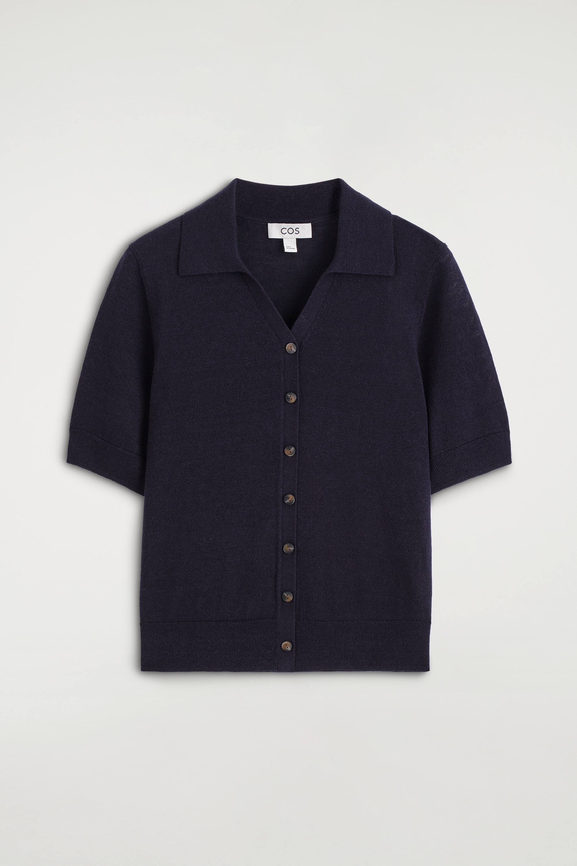 CAMICIA A MANICHE CORTE IN LINO E LANA MERINO - BLU NAVY/GIALLO