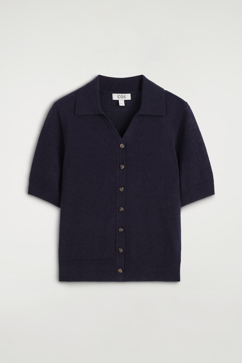 Cos Knitted Linen-merino Short-sleeved Shirt In Blue