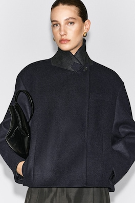 OVERSIZED CROPPED BOILED WOOL-BLEND BLAZER — NAVY 6