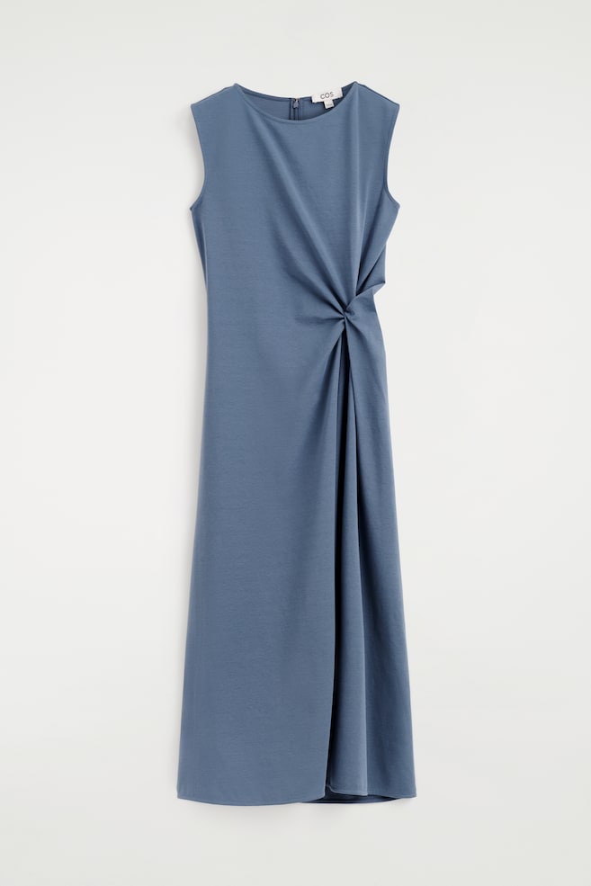 VESTIDO MIDI ELÁSTICO DETALLE NUDO - AZUL/MARRÓN - 1