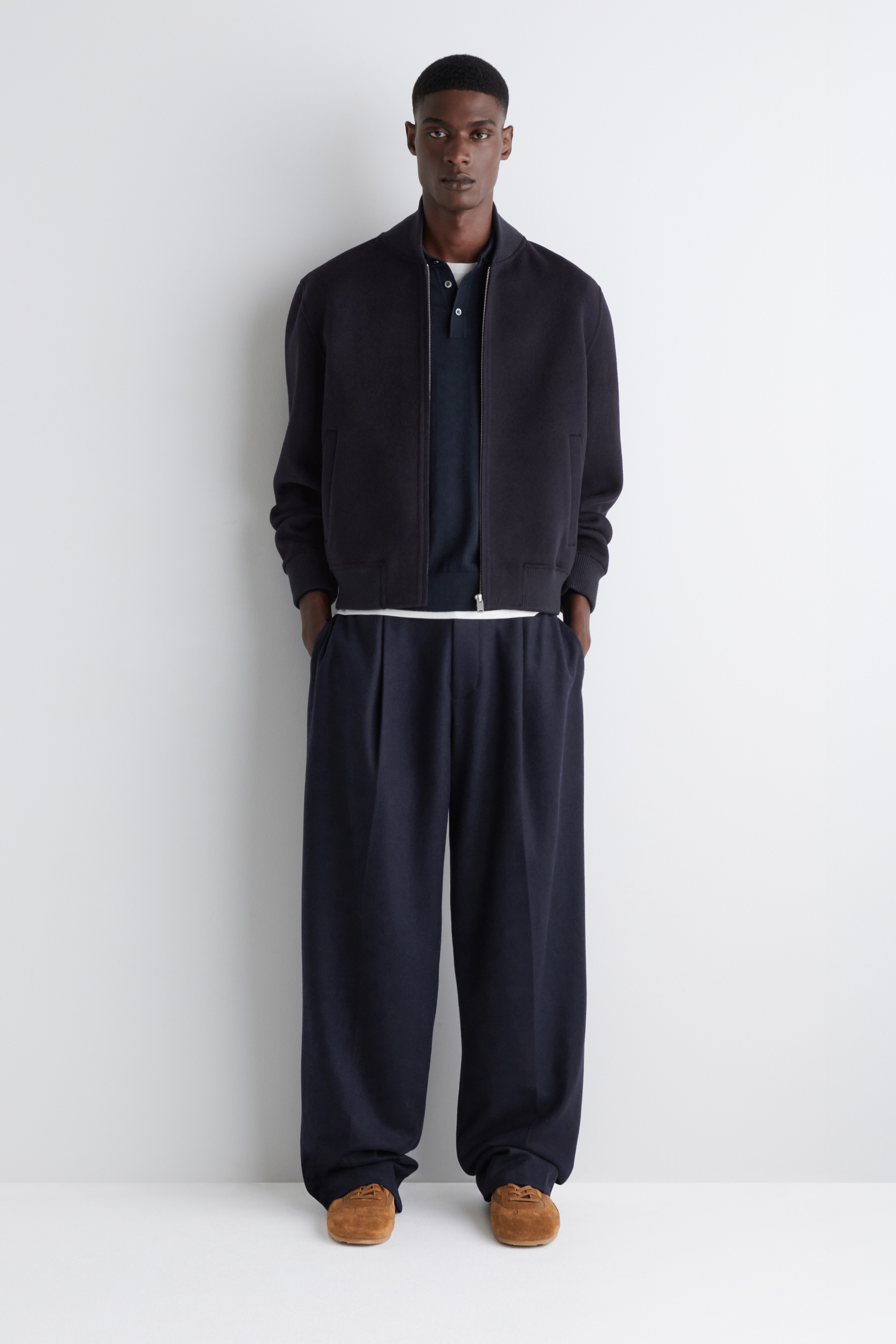 BOMBER IN LANA DOPPIATA - BLU NAVY/GRIGIO SCURO