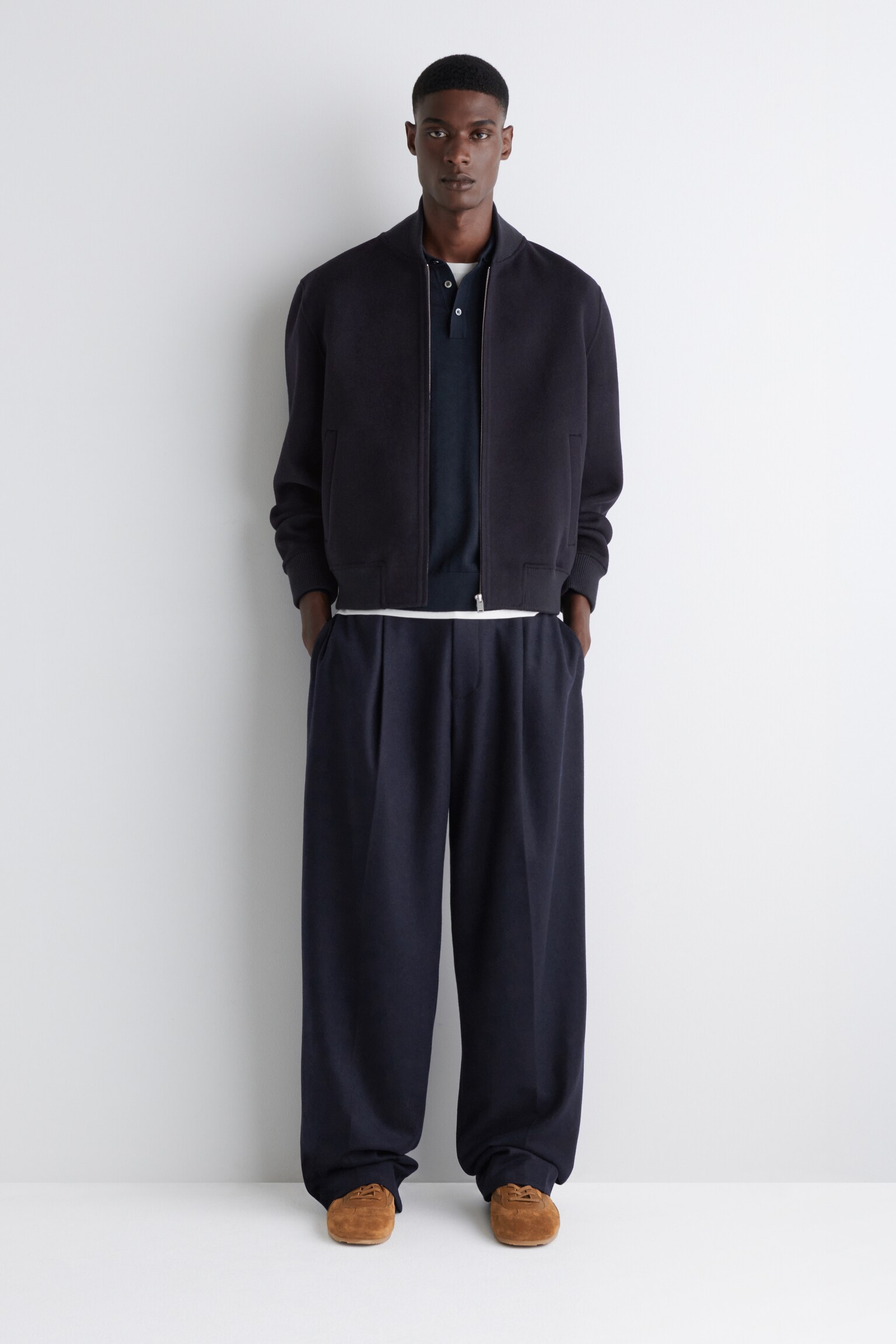 BLOUSON EN LAINE DOUBLE FACE - BLEU MARINE/GRIS FONCÉ