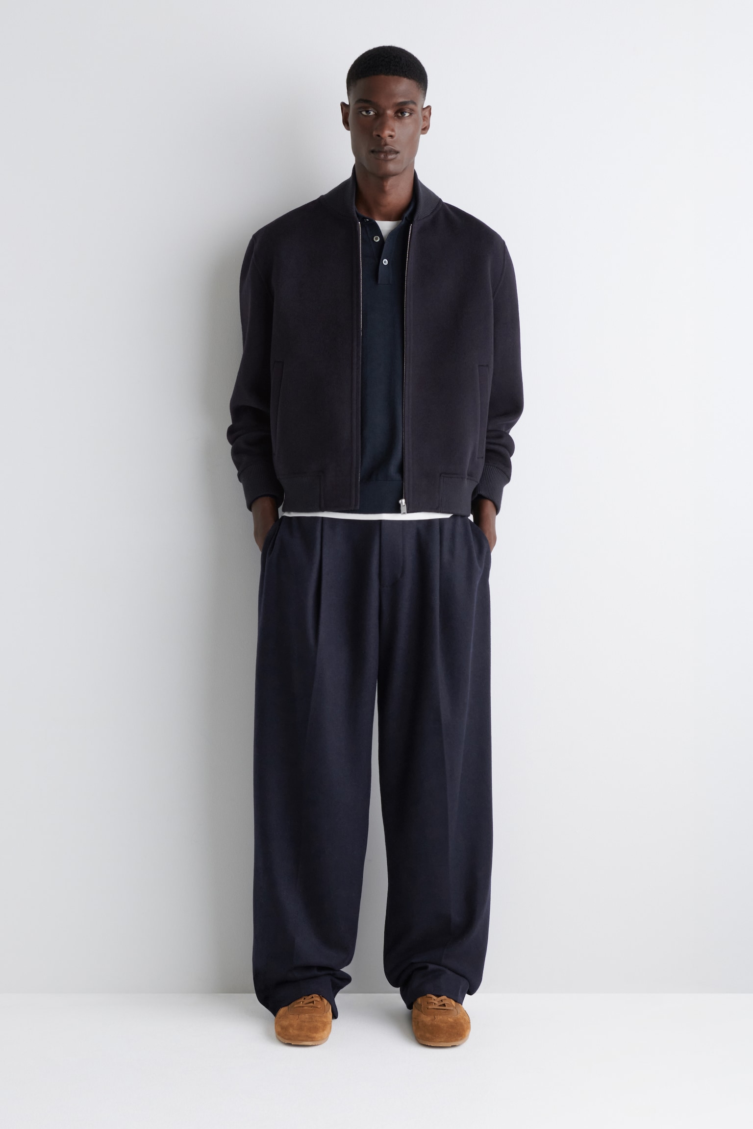 SPLIT WOOL BOMBER JACKET - NAVY/DARK GREY - 7