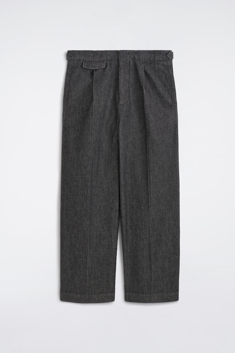 Pinstriped Denim Relaxed-Fit Wide-Leg Pants