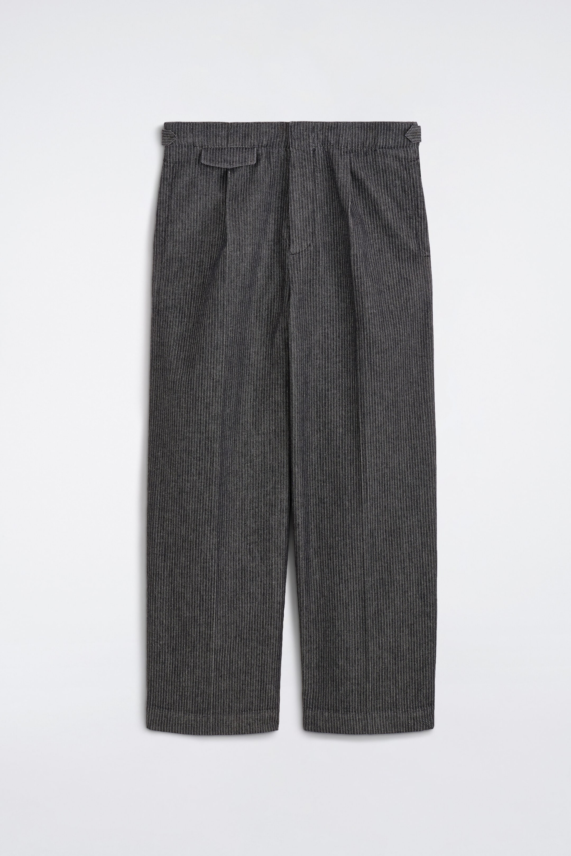 PINSTRIPED DENIM RELAXED-FIT WIDE-LEG TROUSERS