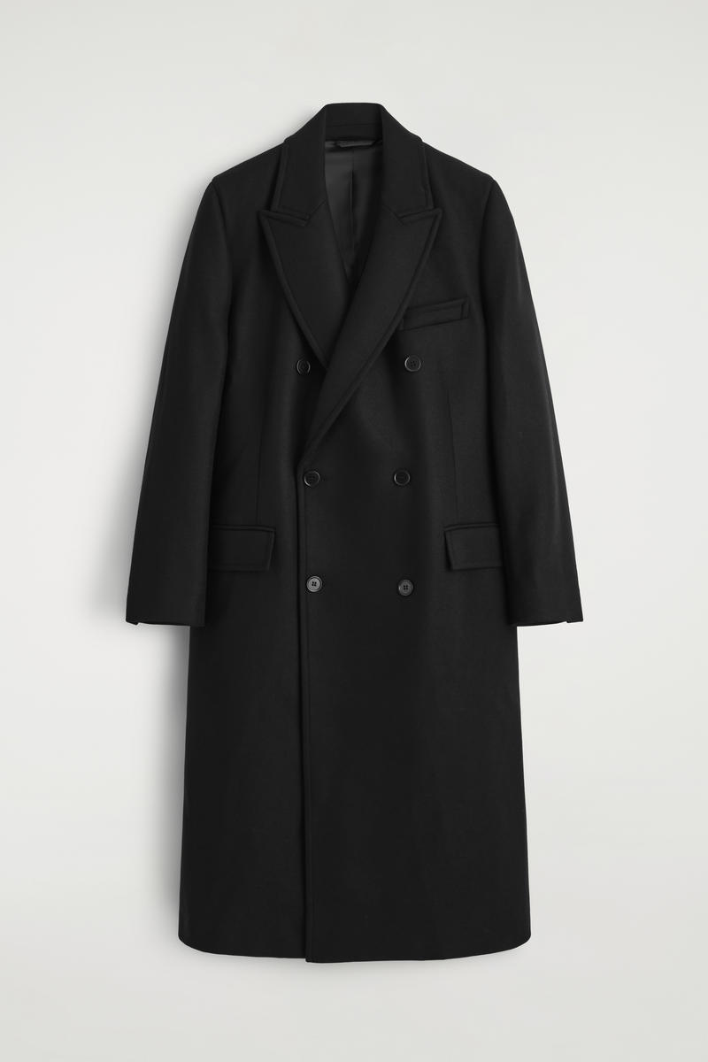 Cos Double-breasted Wool Coat In Black