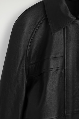 BELTED LEATHER WORKWEAR JACKET — BLACK 7
