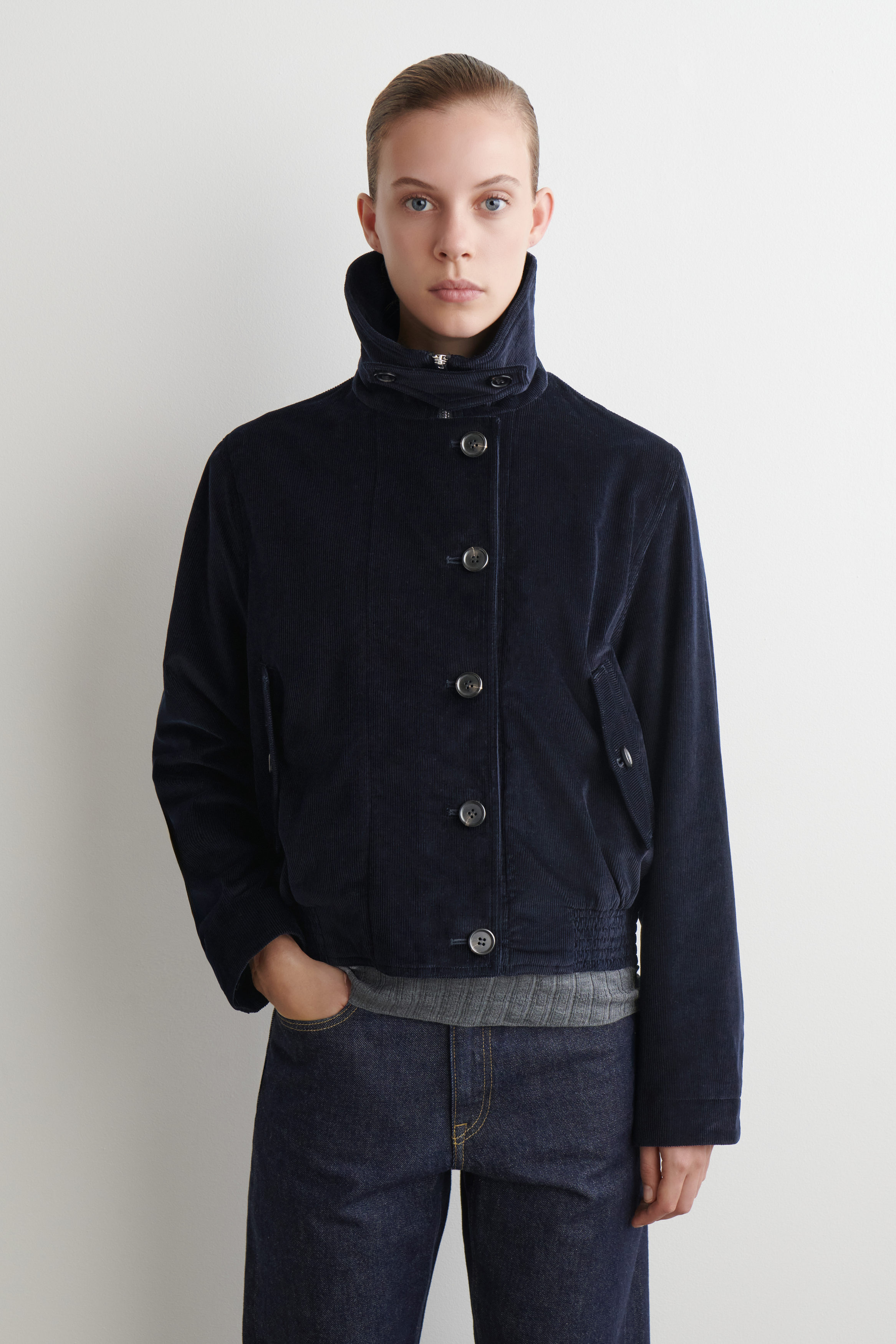 CORDUROY FUNNEL-NECK JACKET - NAVY | COS GB