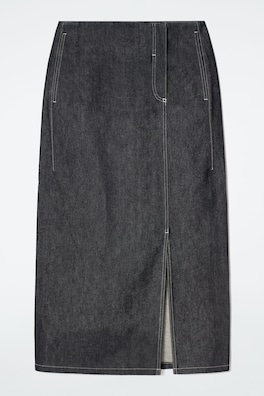 STRAIGHT DENIM MIDI SKIRT — INDIGO 3
