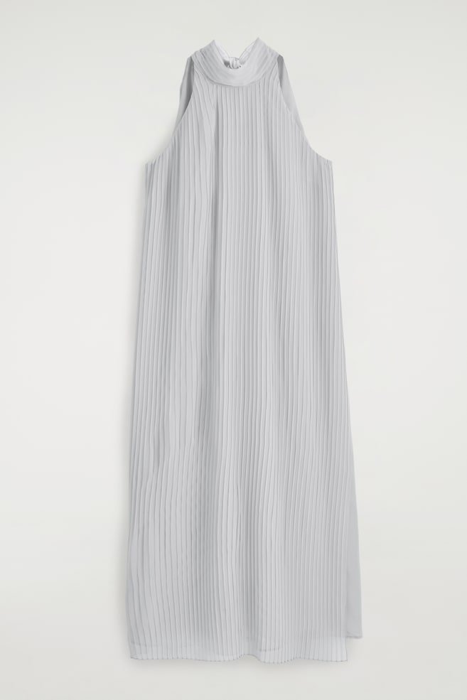 PLEATED HALTERNECK MAXI DRESS - LIGHT BLUE - 1