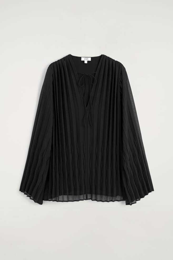 GEORGETTE-BLUSE MIT BINDEDETAIL UND FALTEN - SCHWARZ/ROSTBRAUN - 1