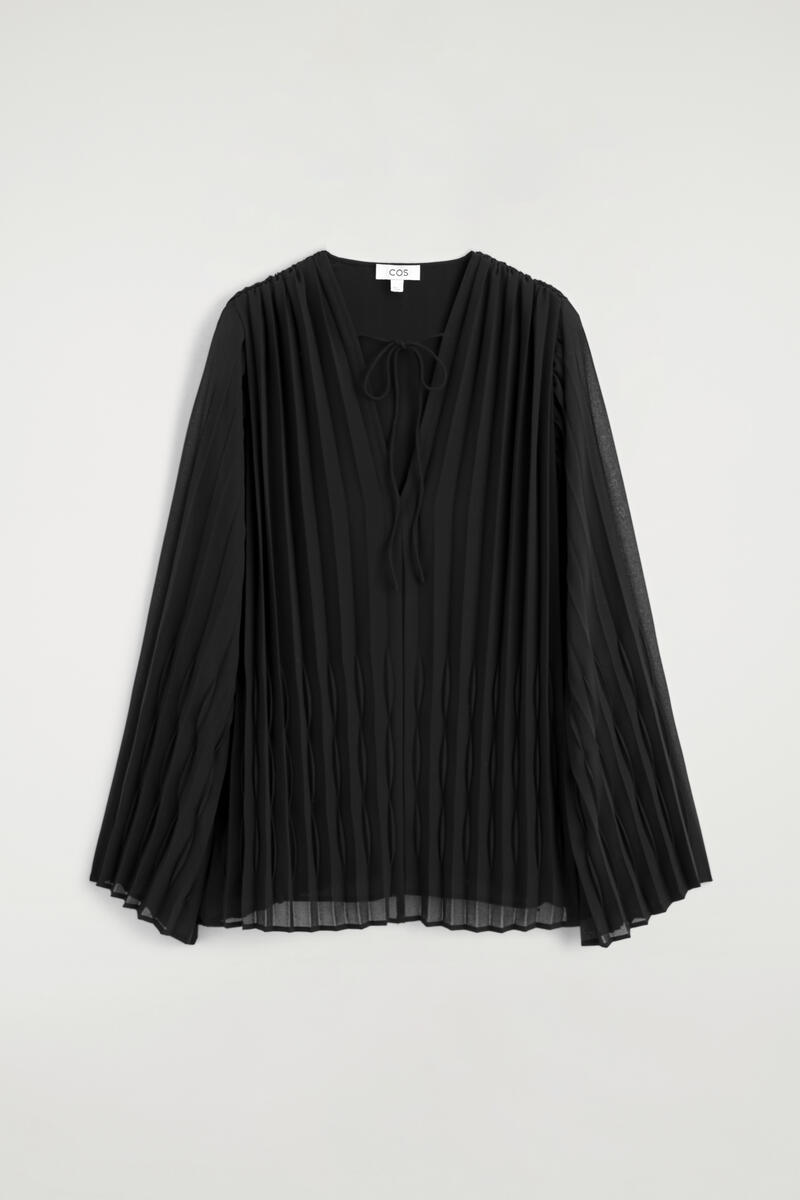 Tie-Front Pleated Georgette Blouse