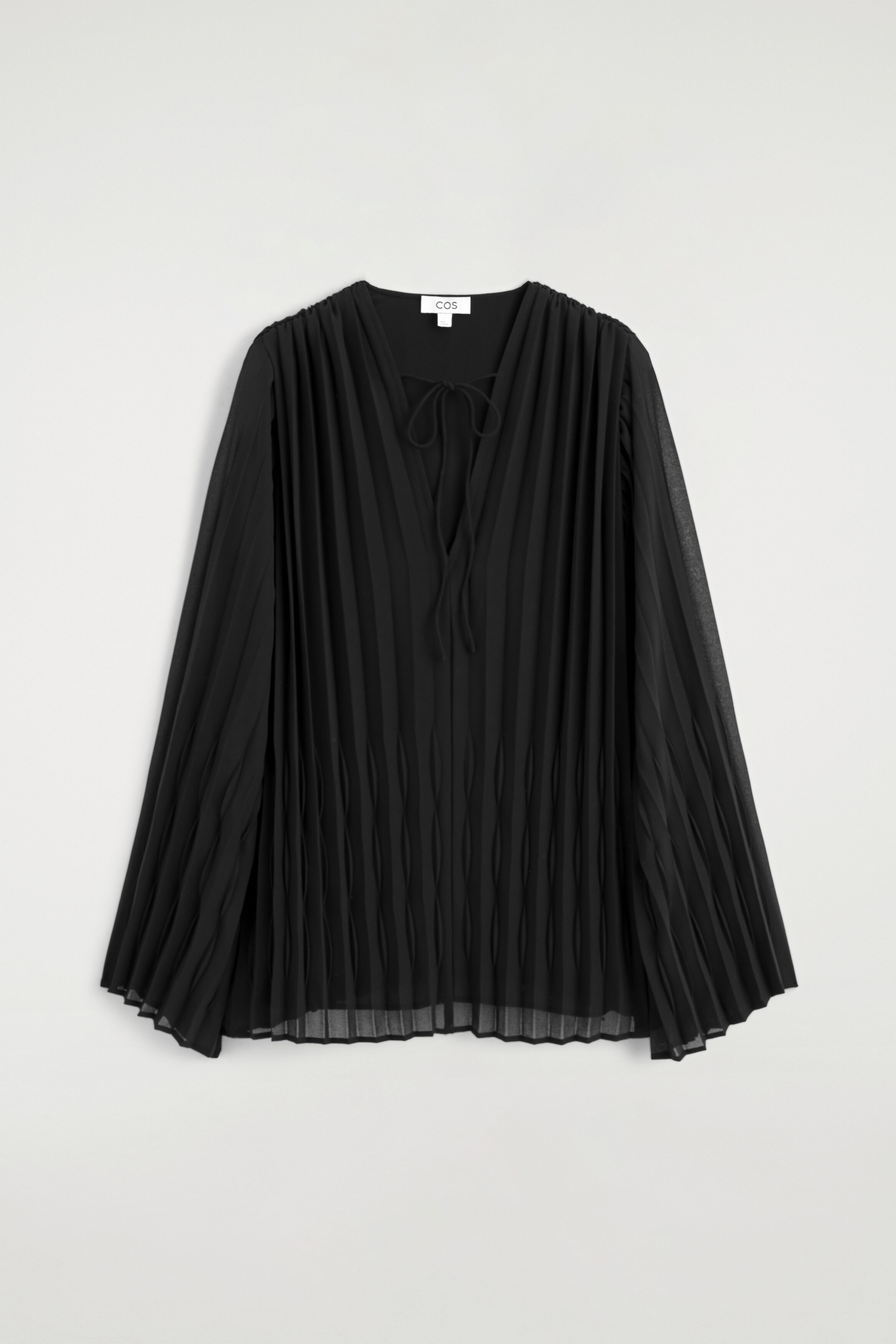 TIE-FRONT PLEATED GEORGETTE BLOUSE - BLACK | COS DK