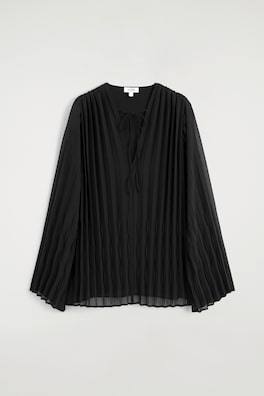 TIE-FRONT PLEATED GEORGETTE BLOUSE — BLACK 9