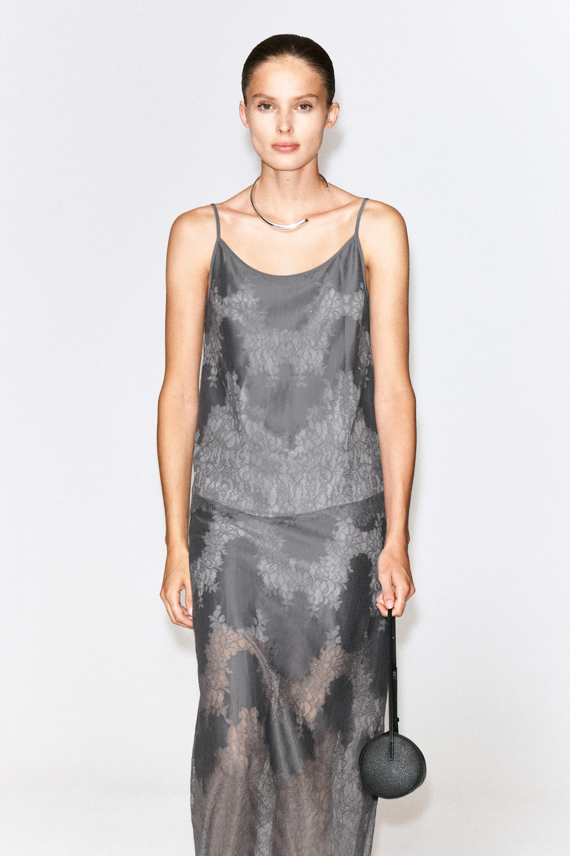 LACE-OVERLAY CAMI TOP - GREY | COS NO