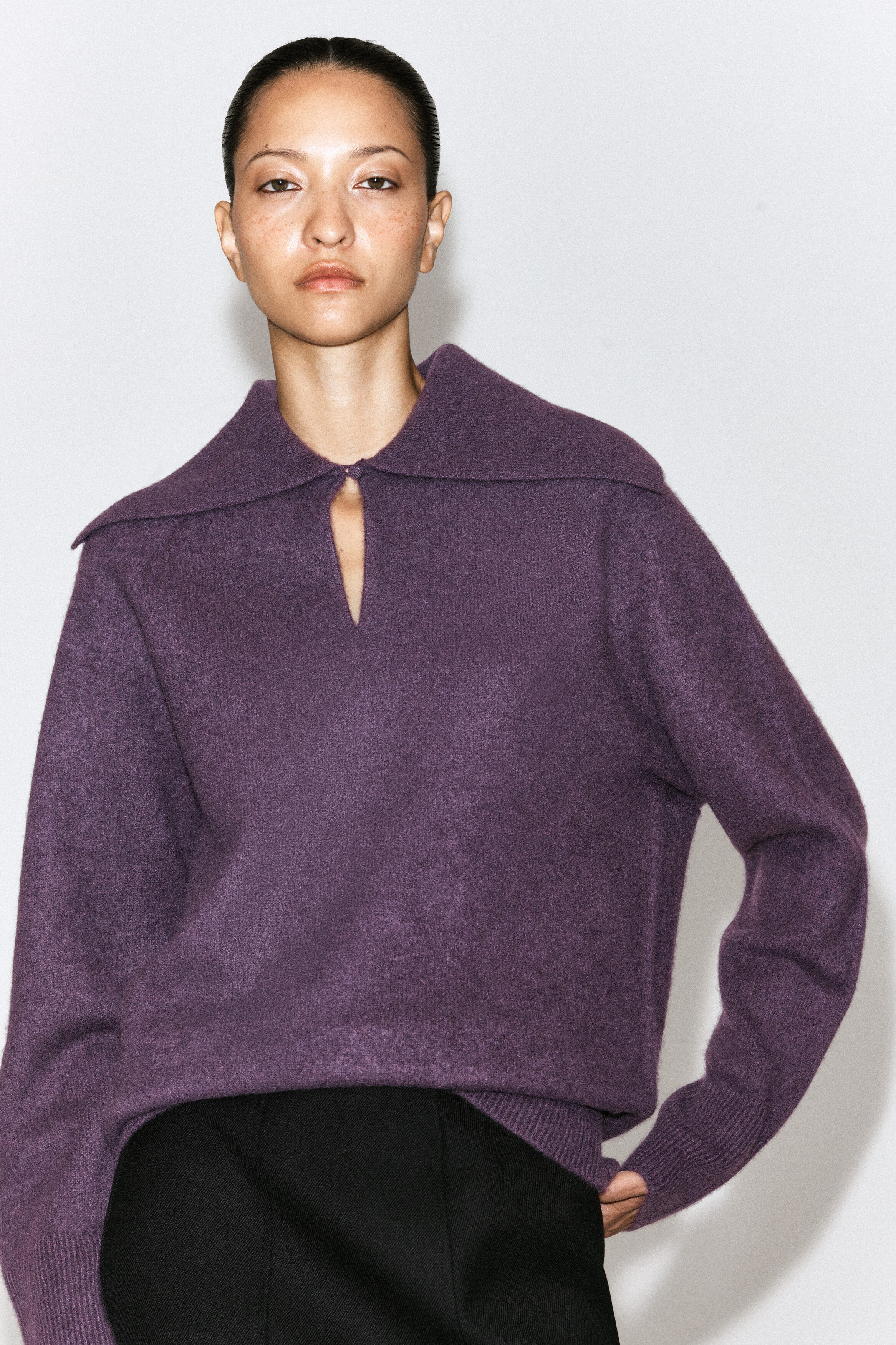 V-DETAIL CASHMERE MOCK-NECK SWEATER - EGGPLANT | COS US