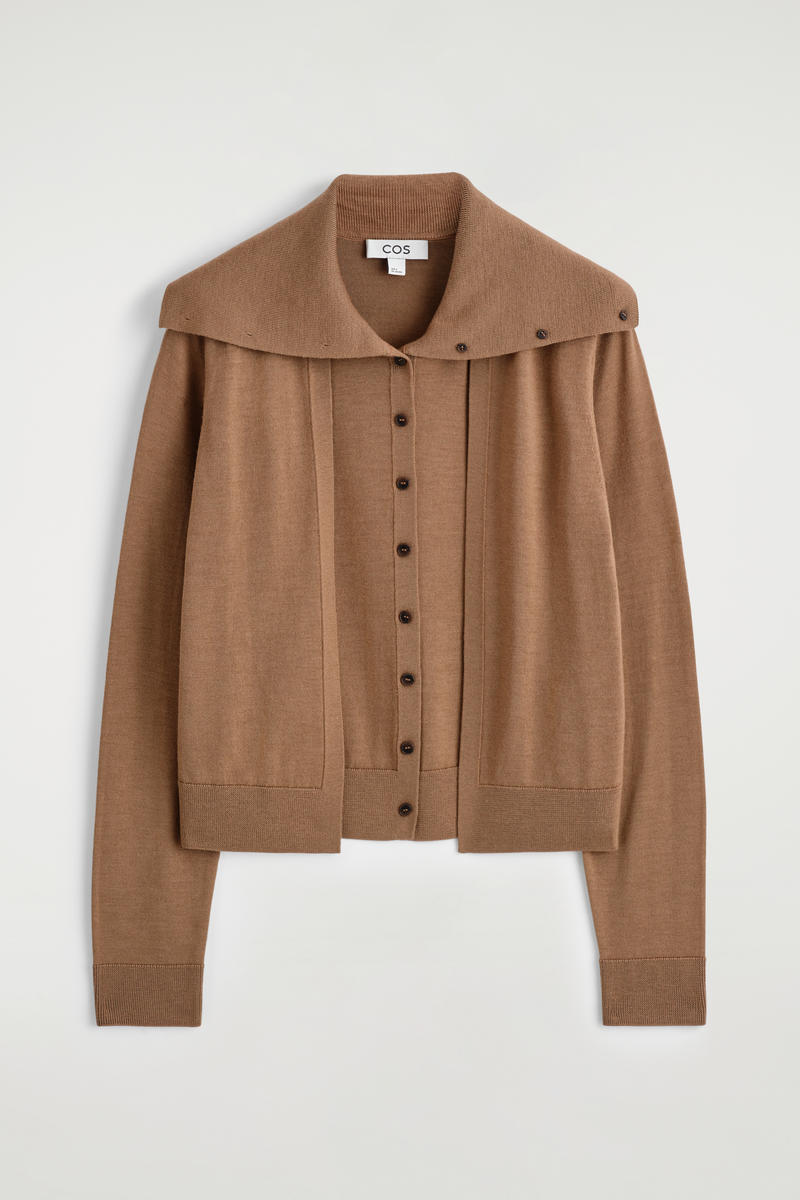 Cos Layered Merino Wool High-neck Cardigan In Brown