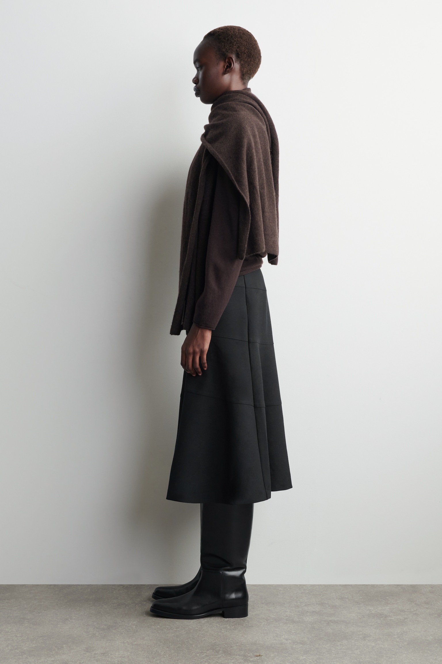 GONNA MIDI A TRAPEZIO CON PANNELLI CURVI - GRIGIO SCURO/BEIGE CHIARO - 4