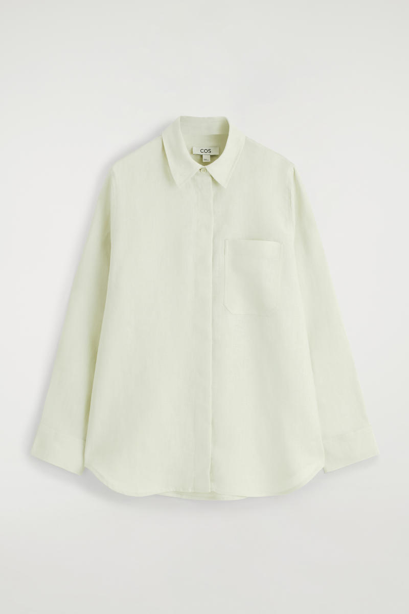 COS Camicia Oversize In Lino Verde Donna Taglia 42