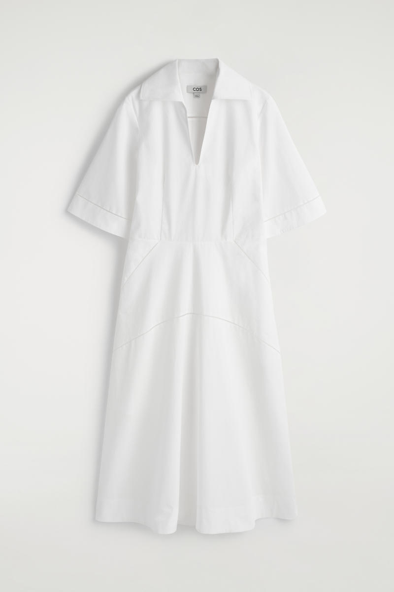 Cos Embroidered Pima Cotton Midi Dress In White