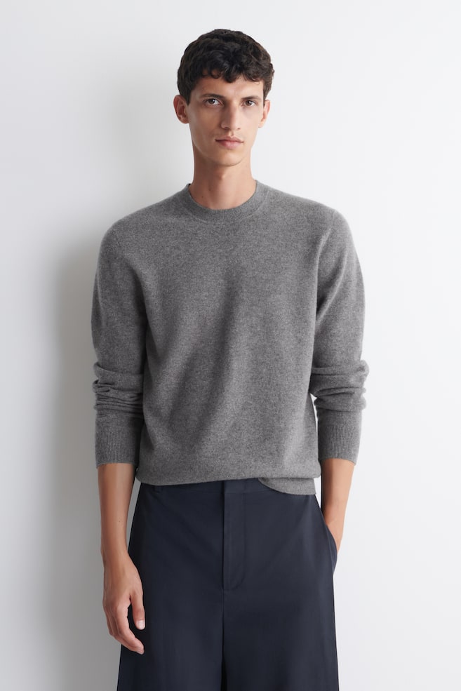 KASCHMIRPULLOVER MIT RUNDHALSAUSSCHNITT - GRAU MELIERT/BRAUN MELIERT - 1