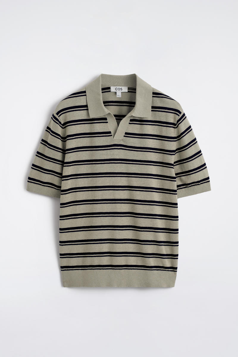 Knitted Linen Polo Shirt in Beige