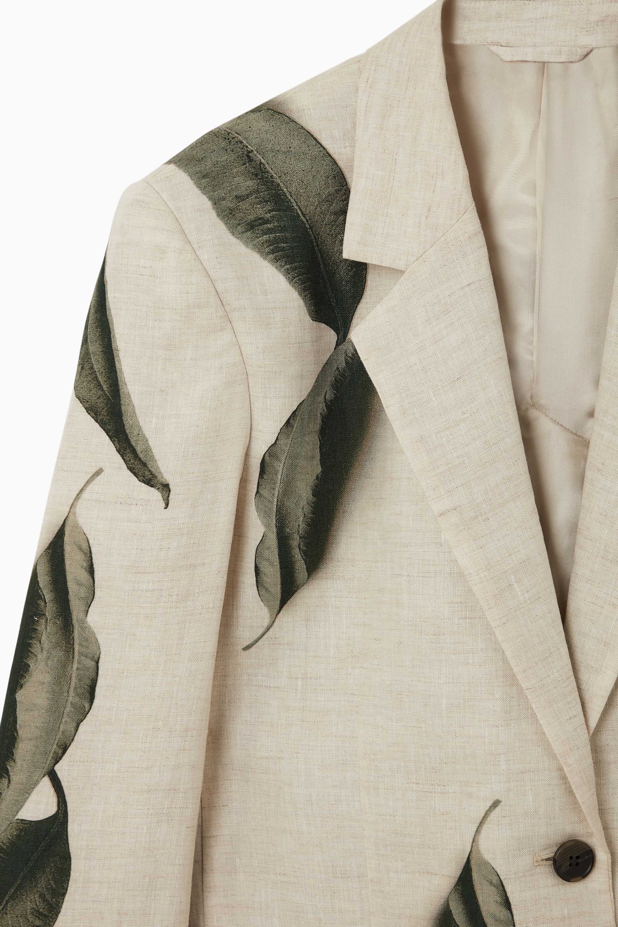 Agrandir l'image: BLAZER REGULAR À IMPRIMÉ FEUILLES EN LIN - BEIGE / IMPRIMÉ FEUILLAGE - FEMME | H&M CH 5