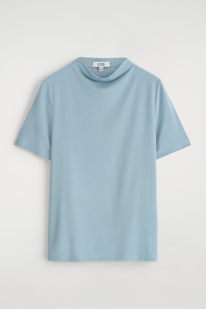 DRAPIERTES JERSEY-T-SHIRT - Stahlblau/SCHWARZ - 1