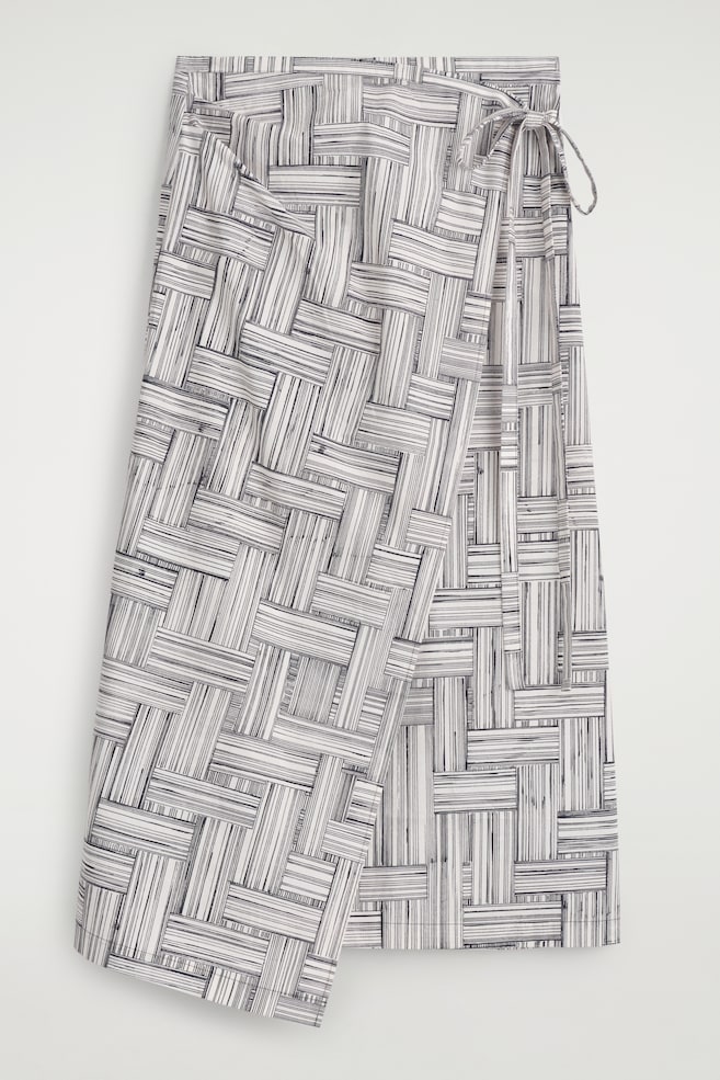 PRINTED COTTON WRAP SKIRT - ECRU / NAVY / PRINTED - 1