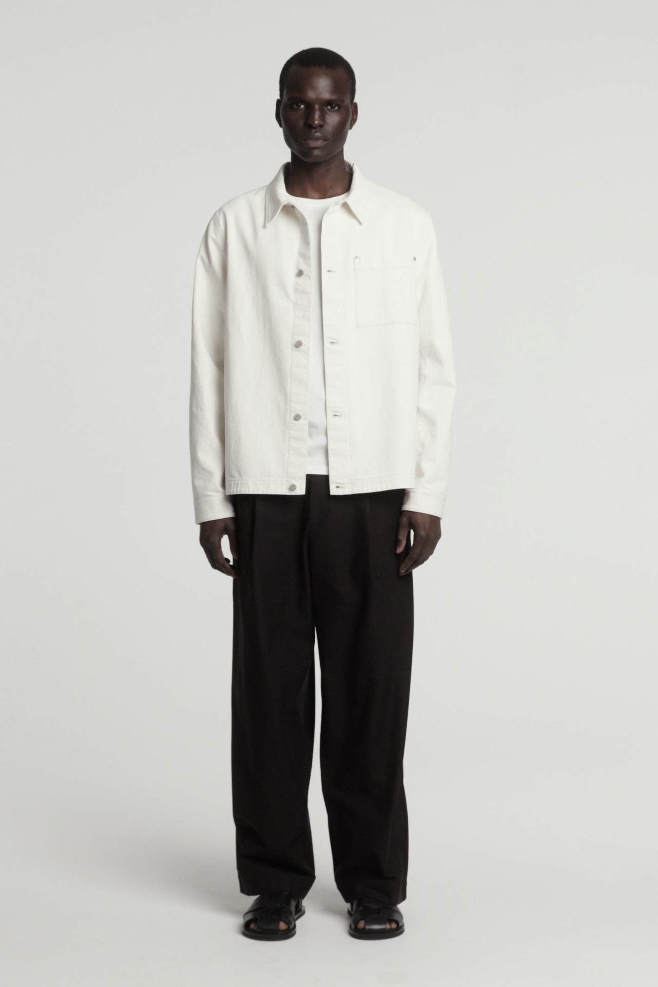 COTTON-LINEN DENIM OVERSHIRT - WHITE | COS