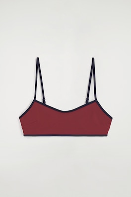 CONTRAST-TRIMMED SCOOP-NECK BIKINI TOP — RED / NAVY 6