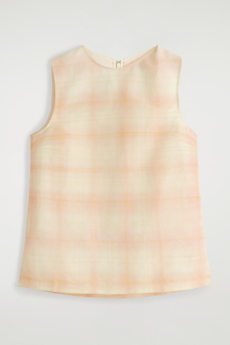 Checked Twisted-Shoulder Top in Orange