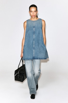 DENIM A-LINE MINI DRESS — BLUE 1