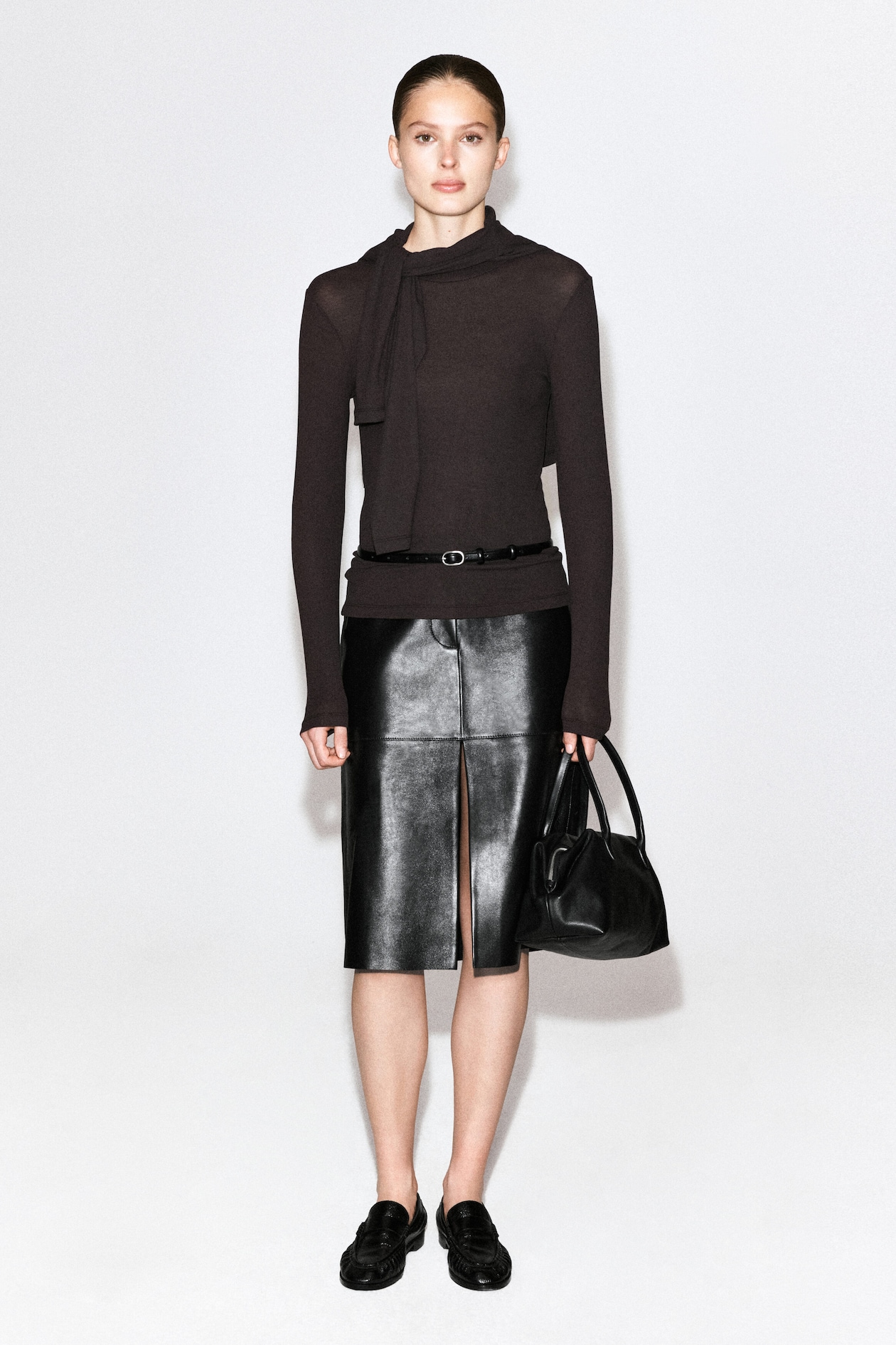 CREPE-JERSEY LONG-SLEEVED T-SHIRT — BROWN