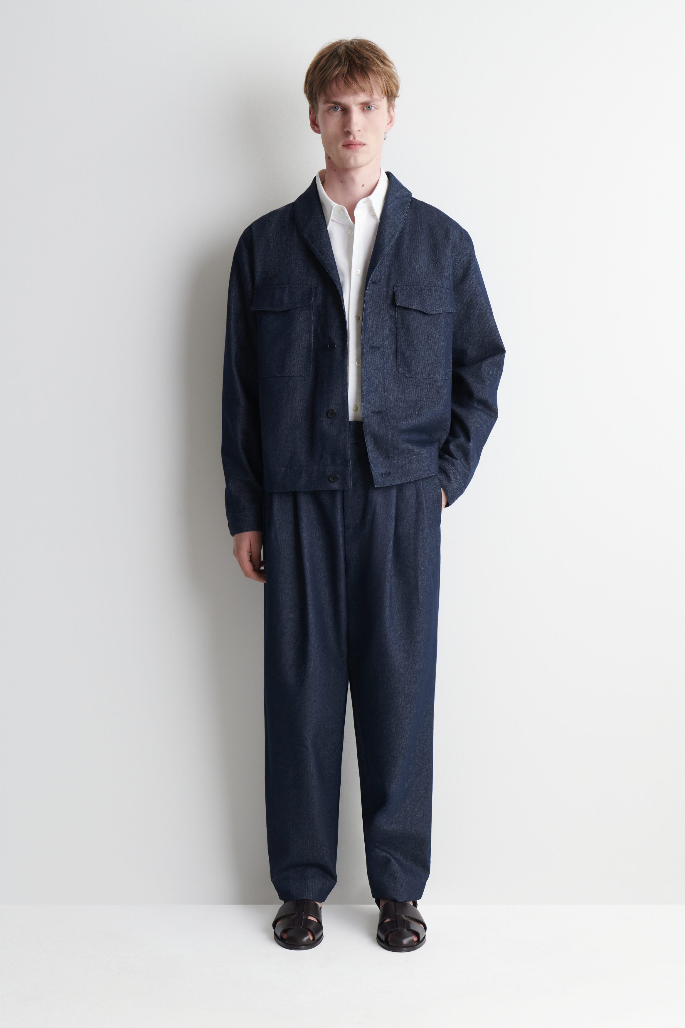 SHAWL-COLLAR DENIM-EFFECT SHIRT JACKET - INDIGO | COS US