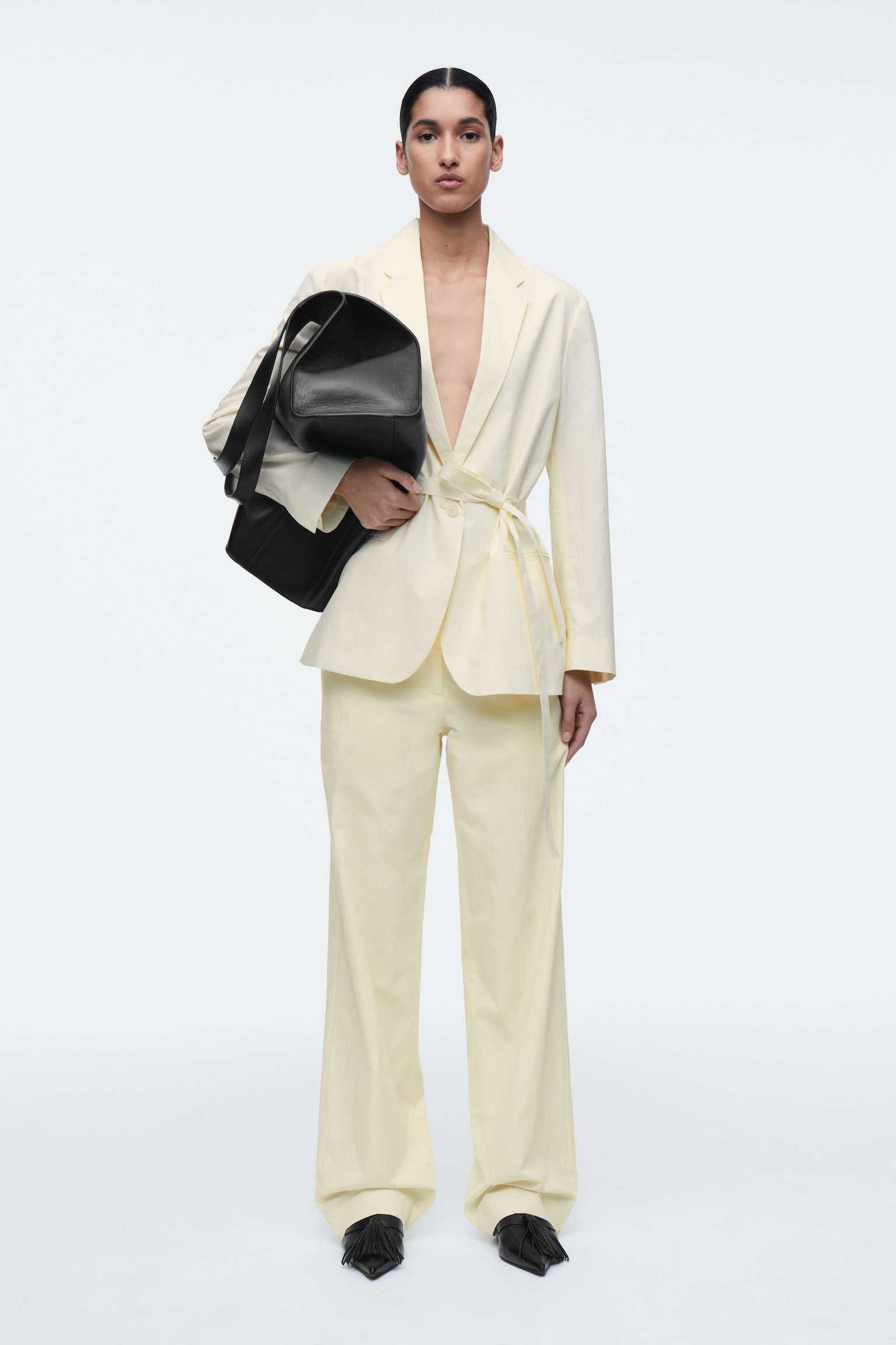 TAILORED COTTON STRAIGHT-LEG TROUSERS - BUTTER YELLOW