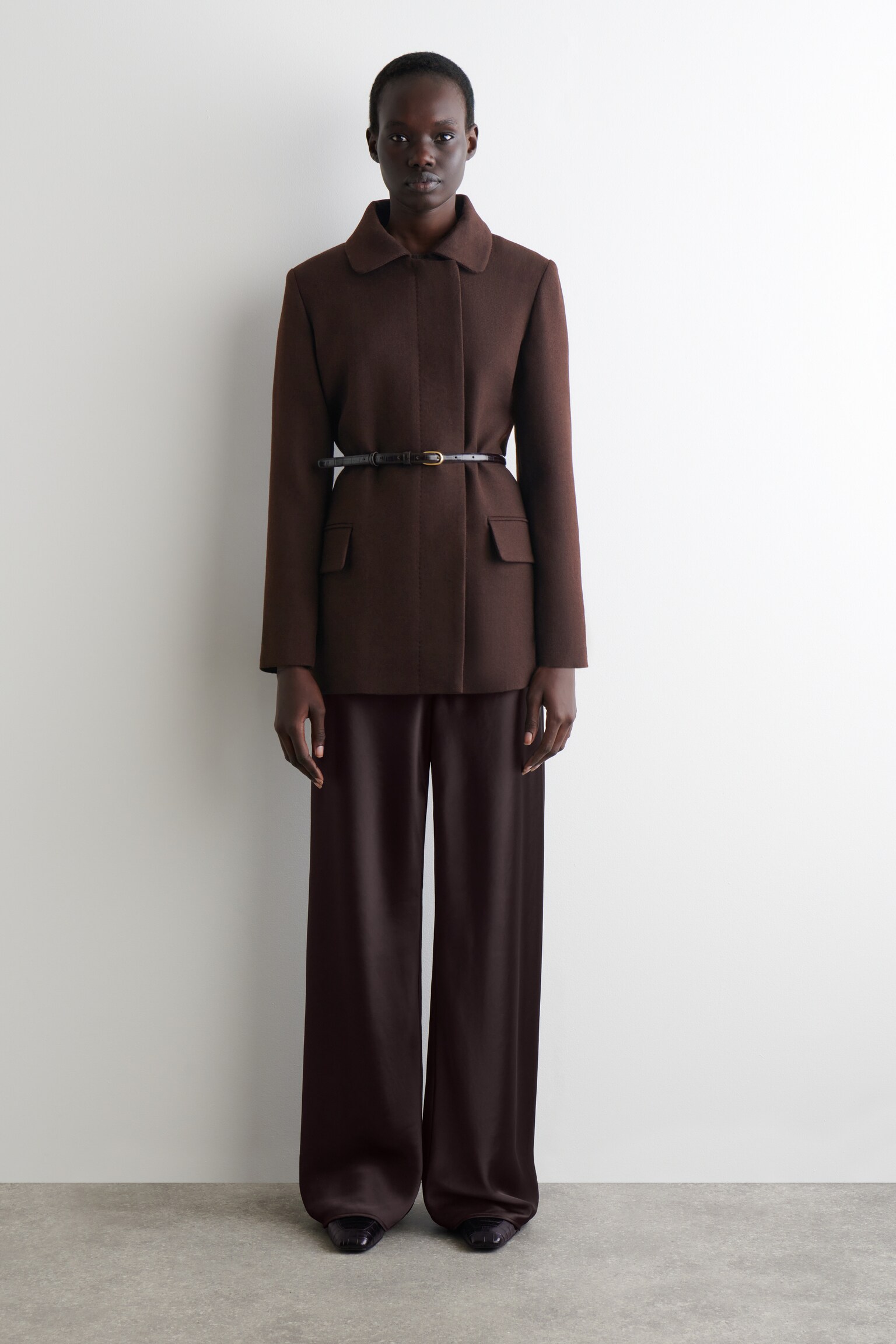 SATIN WIDE-LEG TROUSERS - DARK BROWN/BROWN