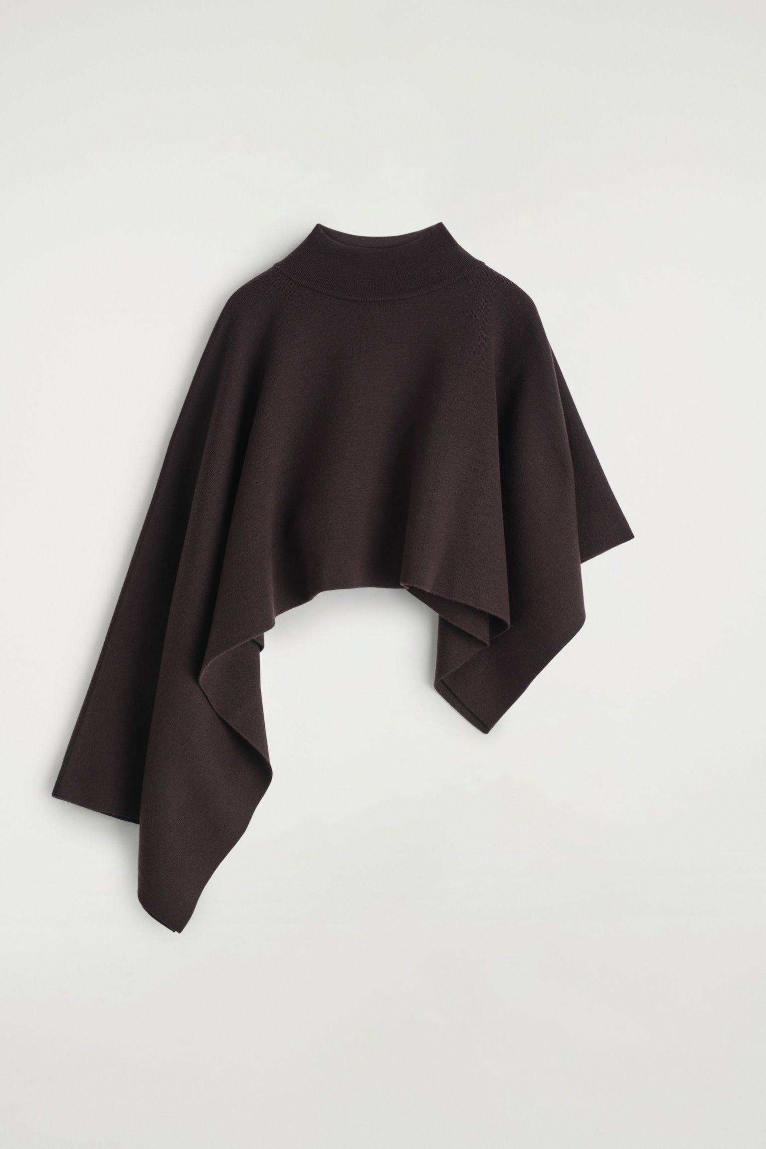 ASYMMETRIC DOUBLE-KNIT WOOL CAPE - DARK BROWN - 2