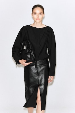 SCULPTED BOAT-NECK BLOUSE — BLACK 1