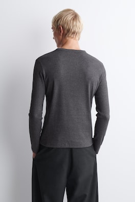 SLIM RIBBED COTTON LONG-SLEEVED T-SHIRT — CHARCOAL MÉLANGE 5