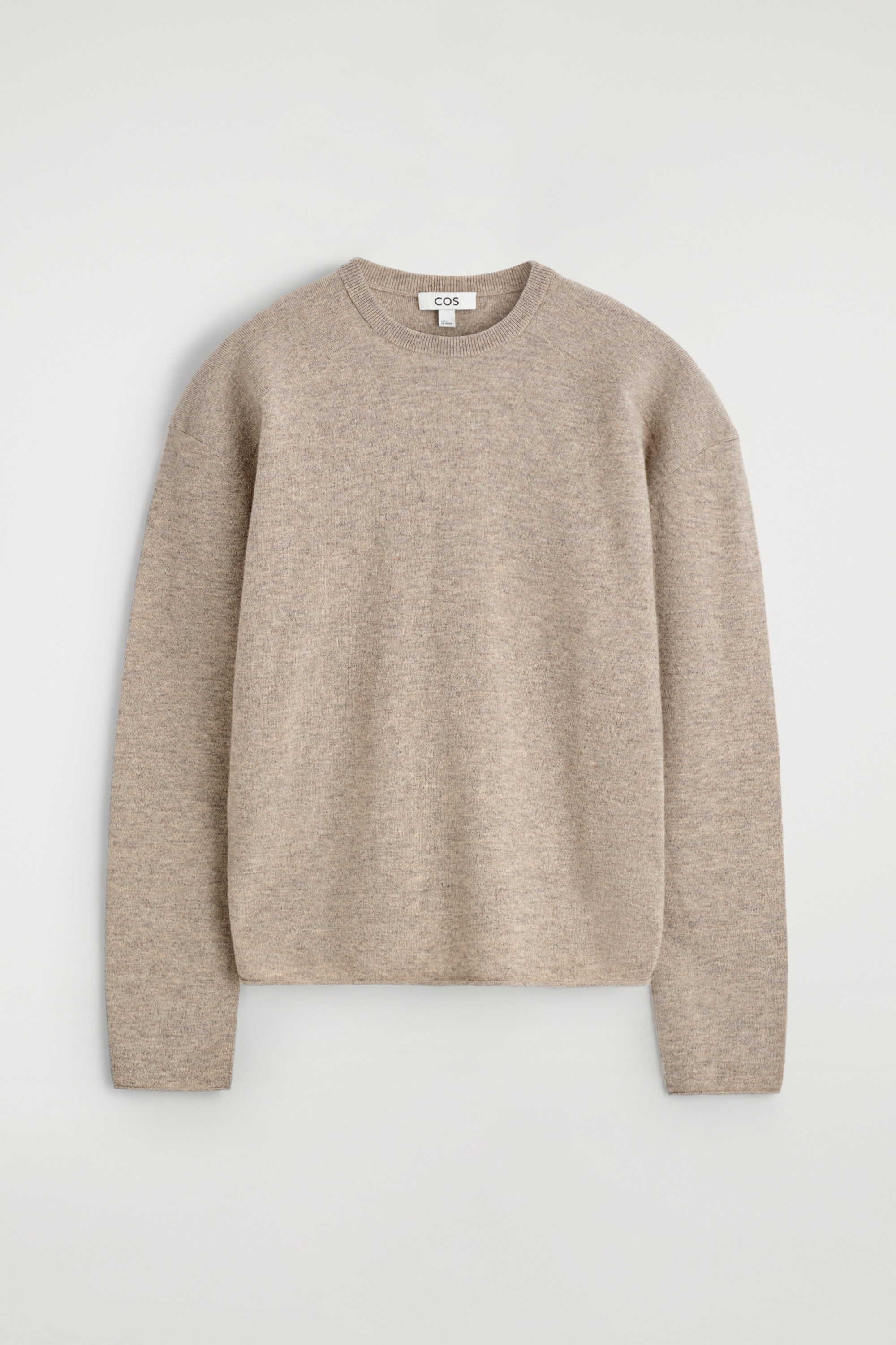 PULL À COL ROND EN LAINE MÉRINOS - BEIGE CHINÉ/BRUN FONCÉ/ORANGE