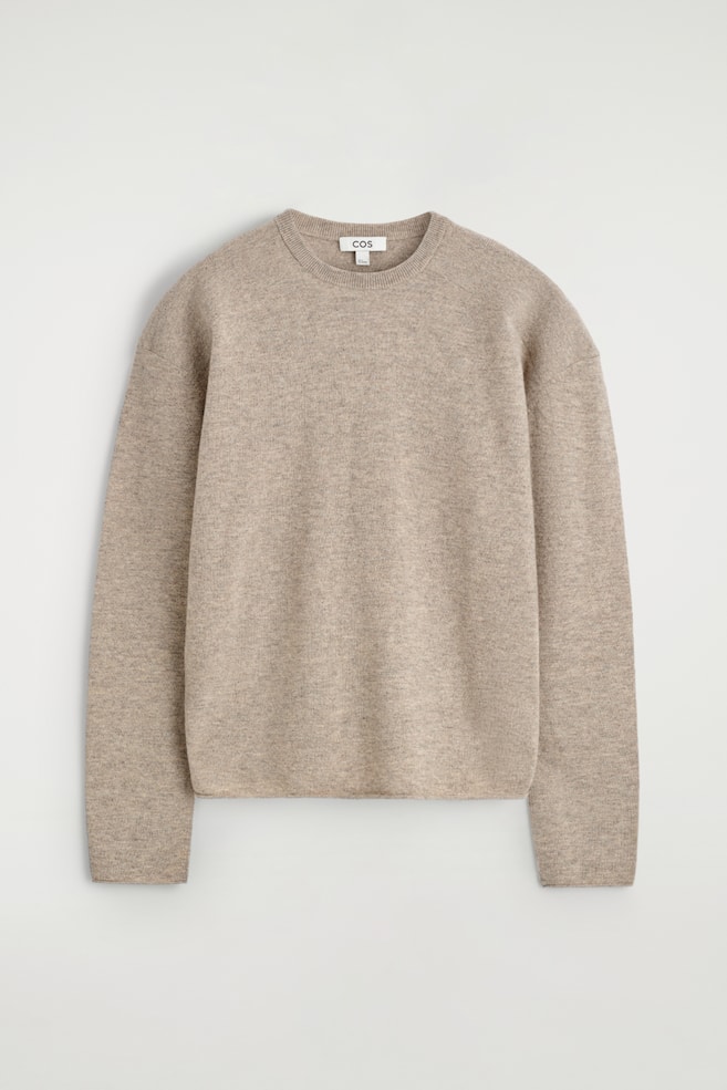 TRÖJA I MERINOULL MED CREWNECK - MELERAD BEIGE/ORANGE/MÖRKBRUN - 1