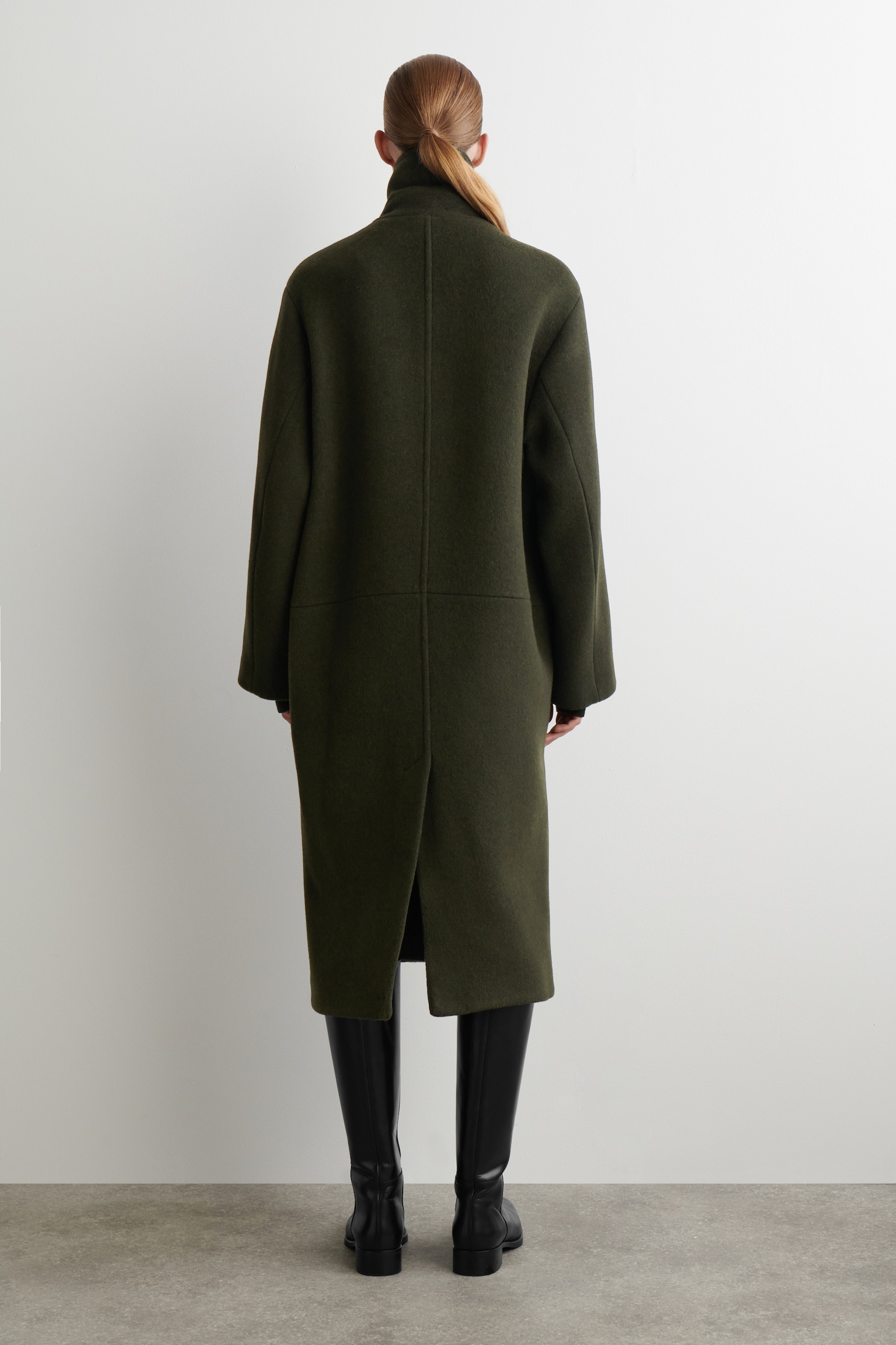 OVERSIZED DOUBLE-BREASTED WOOL COAT - DARK GREEN - 4