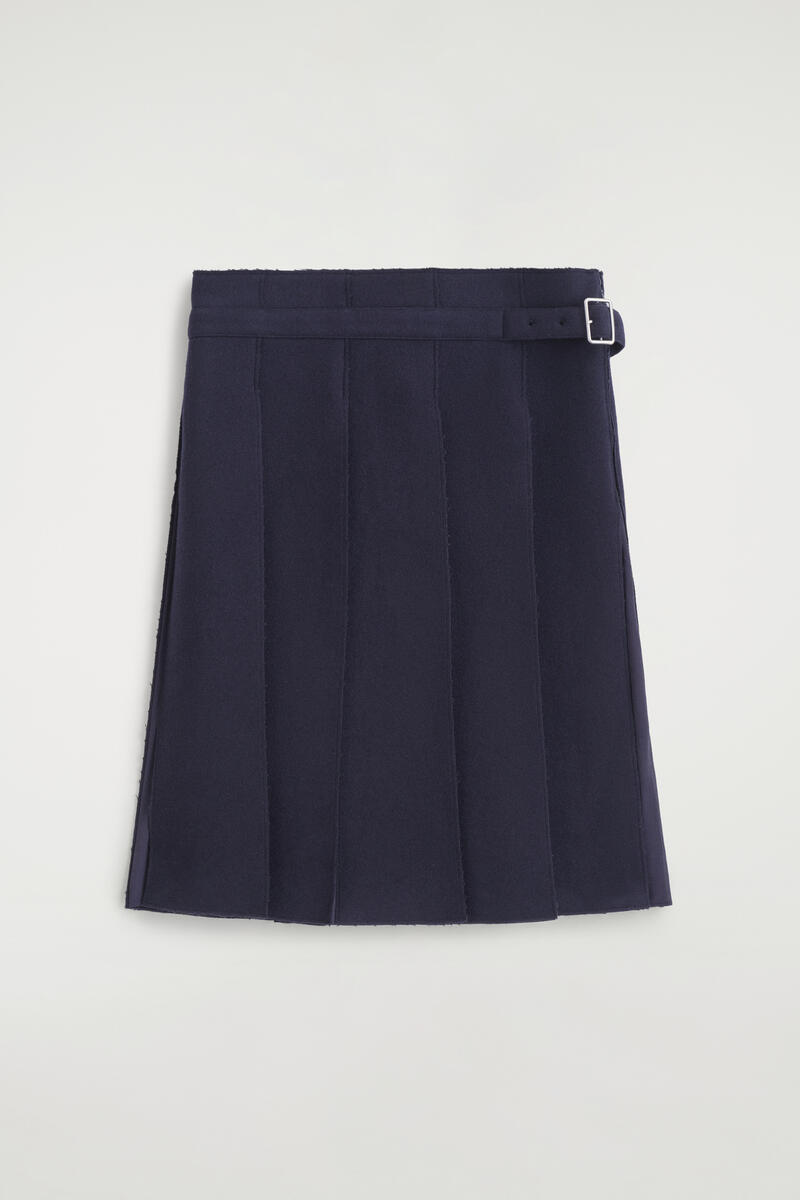Belted Pleated Wool-Blend Skirt