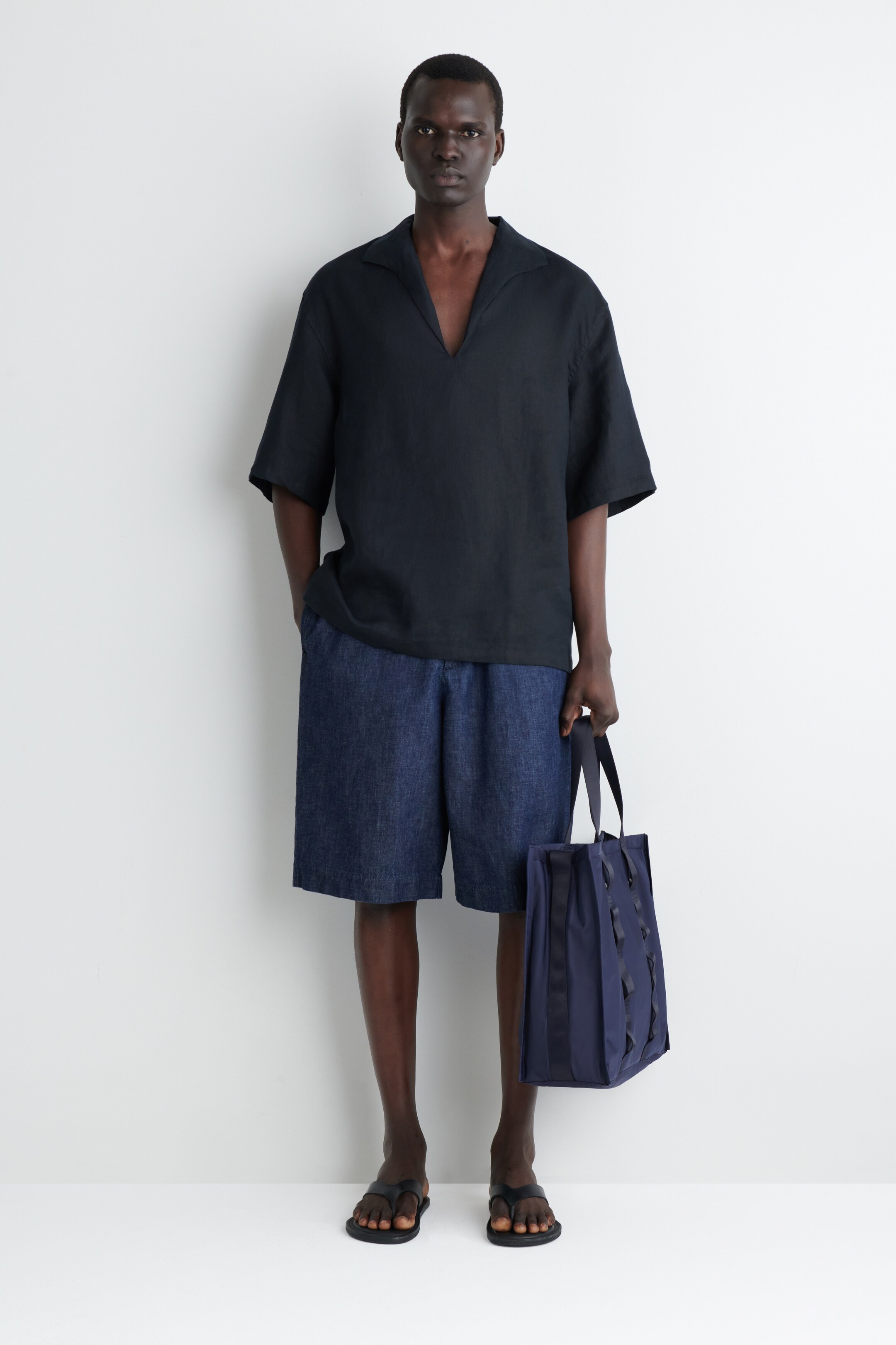 Ingrandisci l'immagine: OPEN-COLLAR LINEN SHIRT - NAVY - UOMO | H&M CH 2