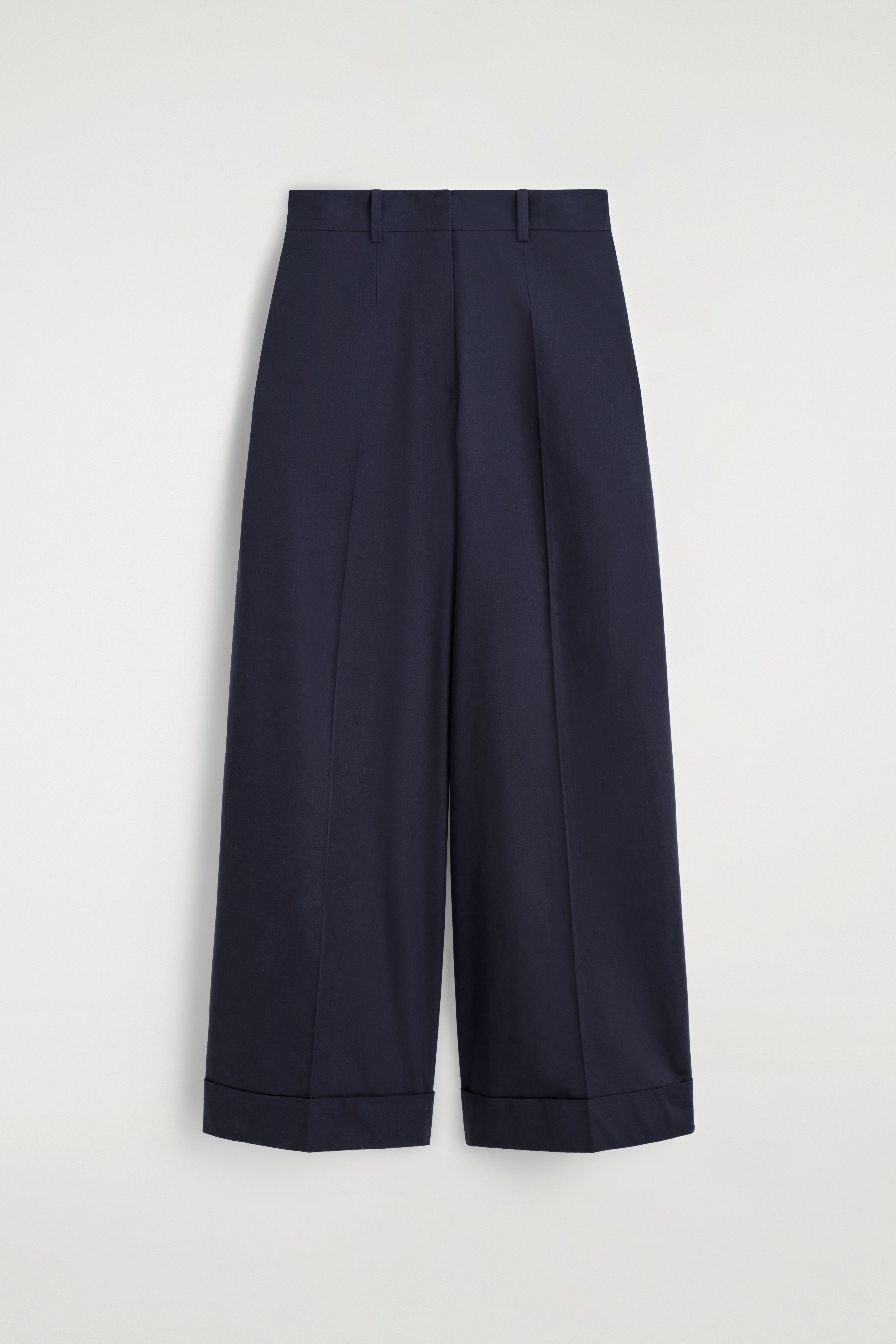 PAMUT-TWILL SZÉLES SZÁRÚ FELHAJTOTT NADRÁG - NAVY/BÉZS
