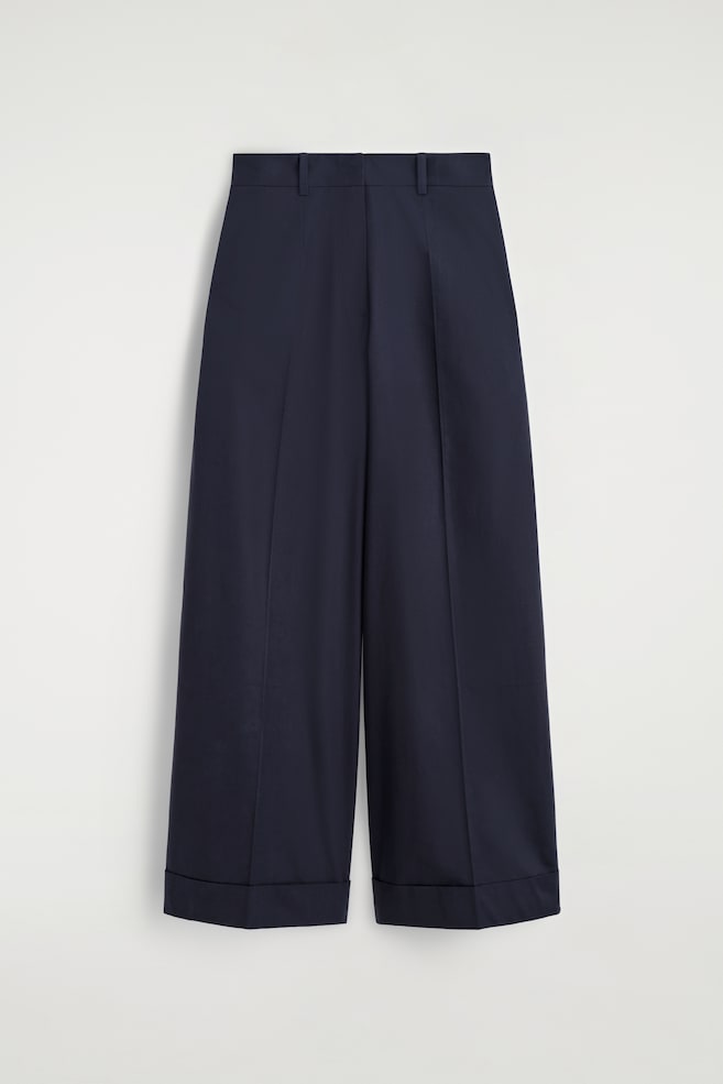 COTTON-TWILL WIDE-LEG TURN-UP TROUSERS - NAVY/BEIGE - 1