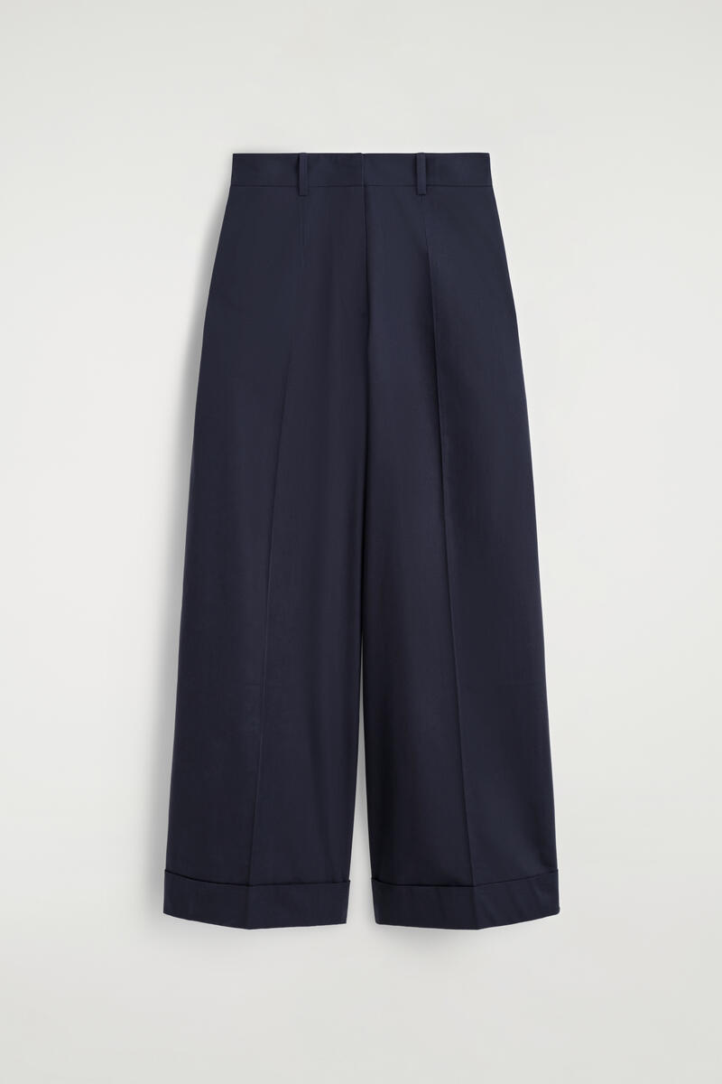 Cotton-Twill Wide-Leg Turn-Up Pants
