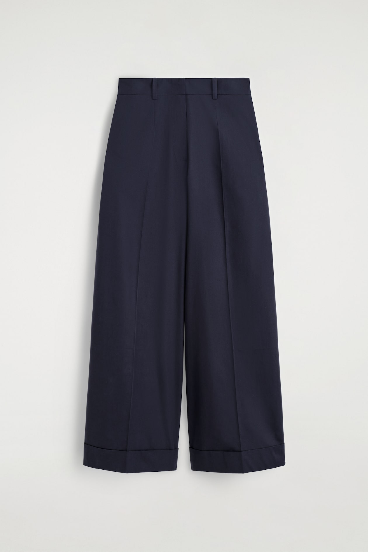 COTTON-TWILL WIDE-LEG TURN-UP PANTS — NAVY