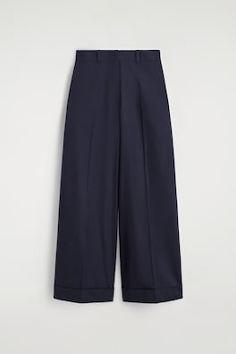 COTTON-TWILL WIDE-LEG TURN-UP PANTS — NAVY 6